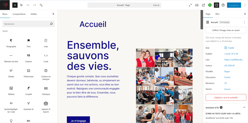 Page d'accueil du site ud49dondedangbenevole.fr